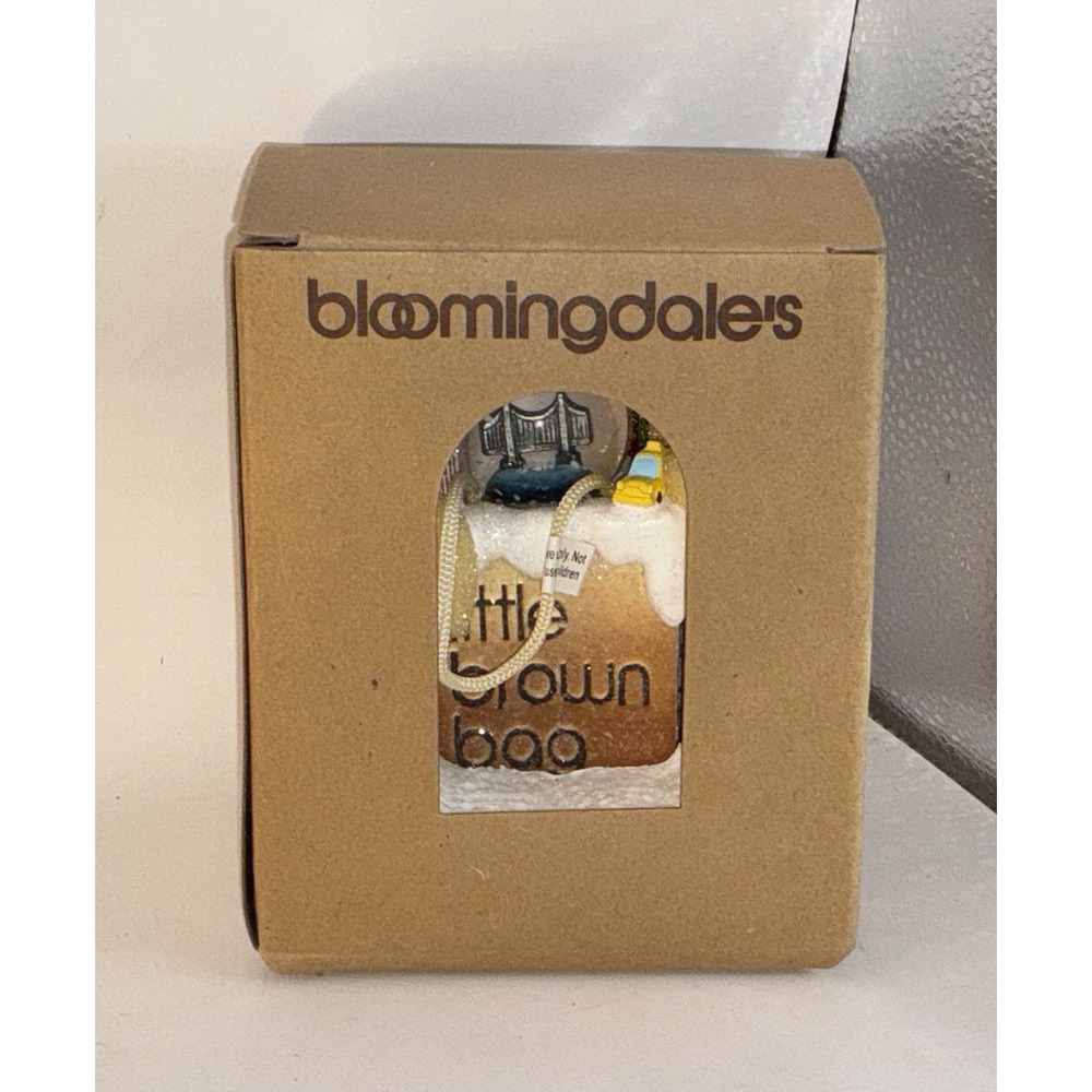 Bloomingdale's Little Brown Bag Christmas Tree Ornament with Mini Snowglobe